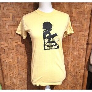 Vtg 70s 80s St Jude Super Sunday Graphic T Shirt Medium Devknit Single Stitch